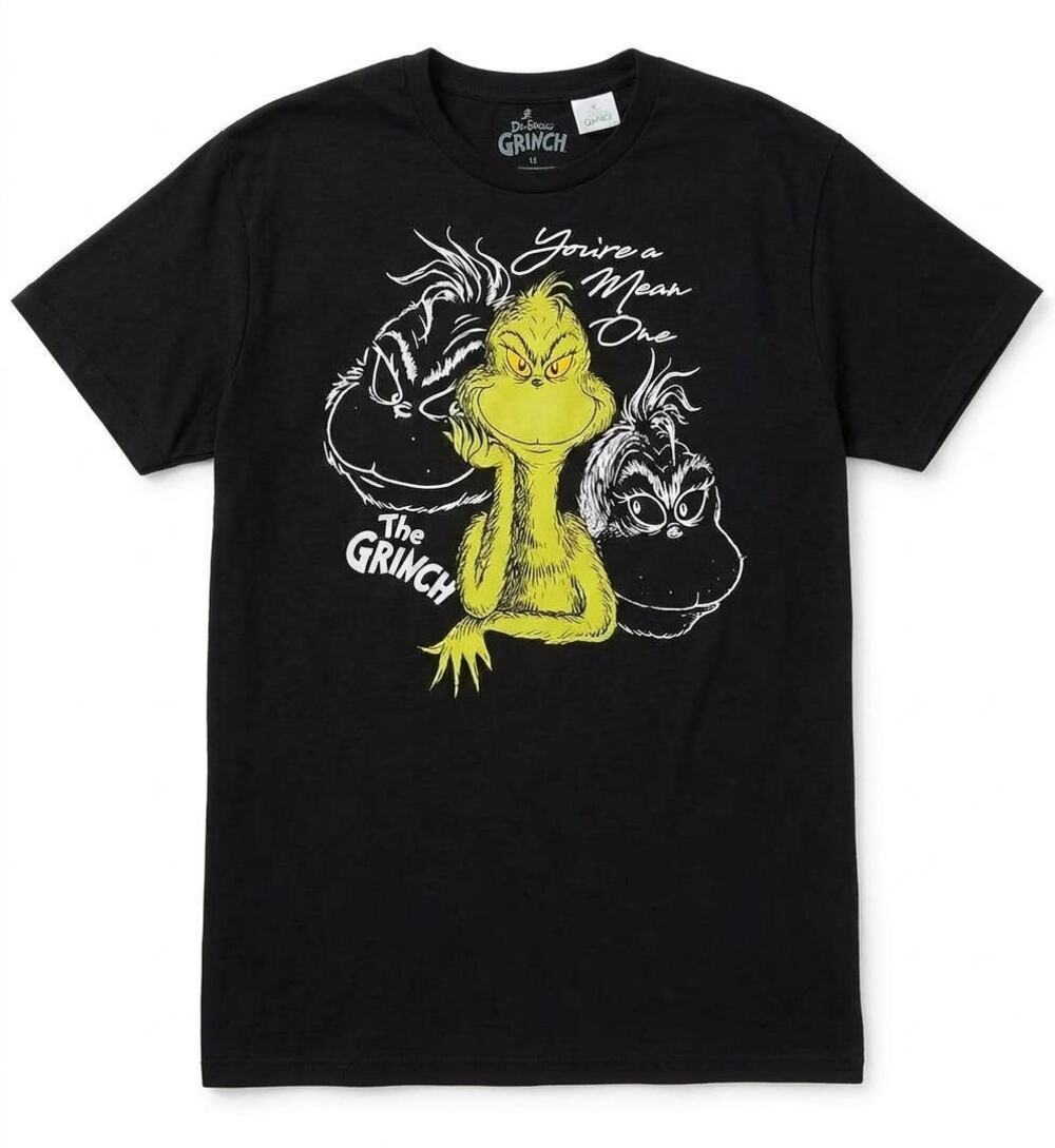 NEW! Dr. Seuss The Grinch You're a Mean One Kids Graphic T-Shirt Black Size M